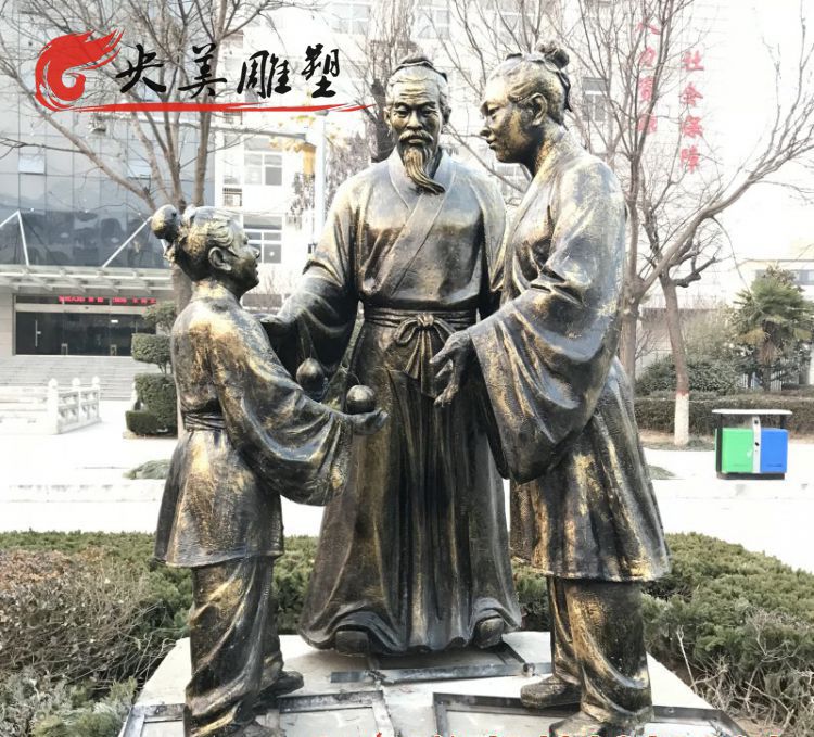 公園擺放玻璃鋼仿銅孔融讓梨人物雕塑圖片