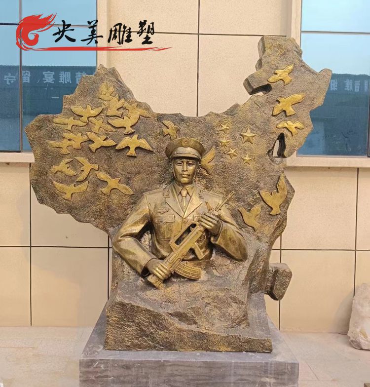 玻璃鋼仿銅保衛(wèi)和平浮雕和平鴿解放軍景觀雕塑圖片