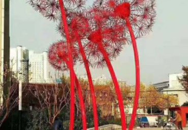 城市公園不銹鋼創(chuàng)意植物景觀紅色蒲公英雕塑